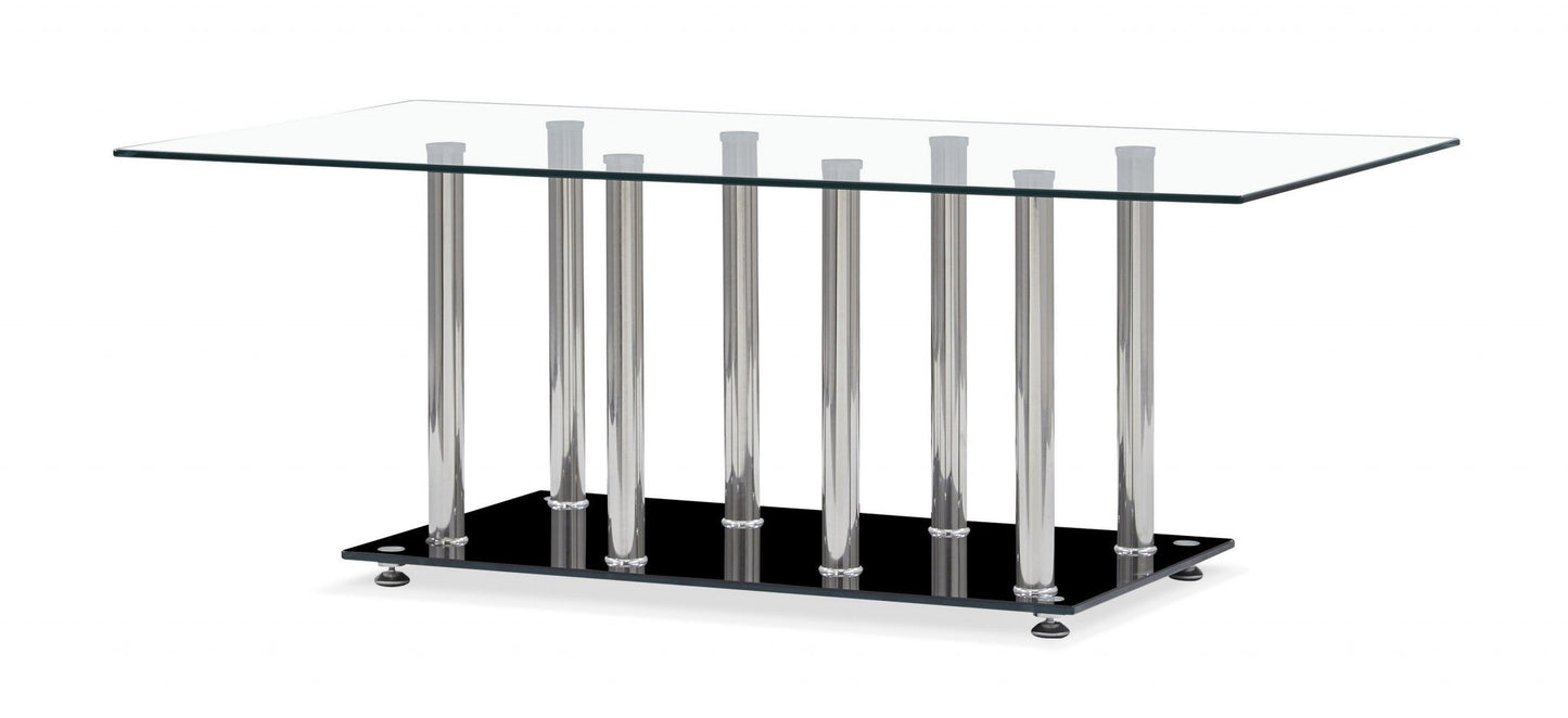 HomeRoots Black and Silver Modern Coffee Table with Tempered Glass Top