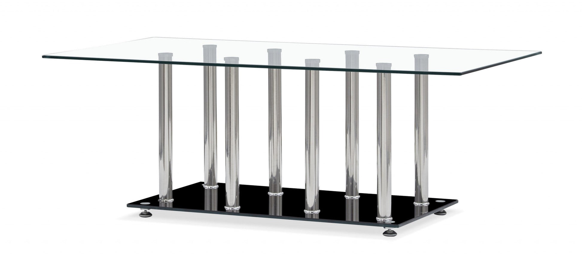 HomeRoots Black and Silver Modern Coffee Table with Tempered Glass Top