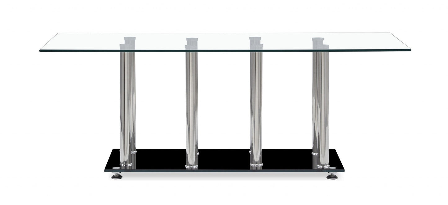HomeRoots Black and Silver Modern Coffee Table with Tempered Glass Top