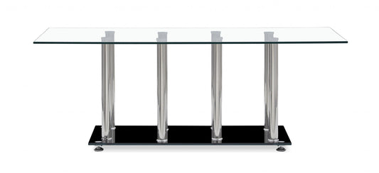 HomeRoots Black and Silver Modern Coffee Table with Tempered Glass Top