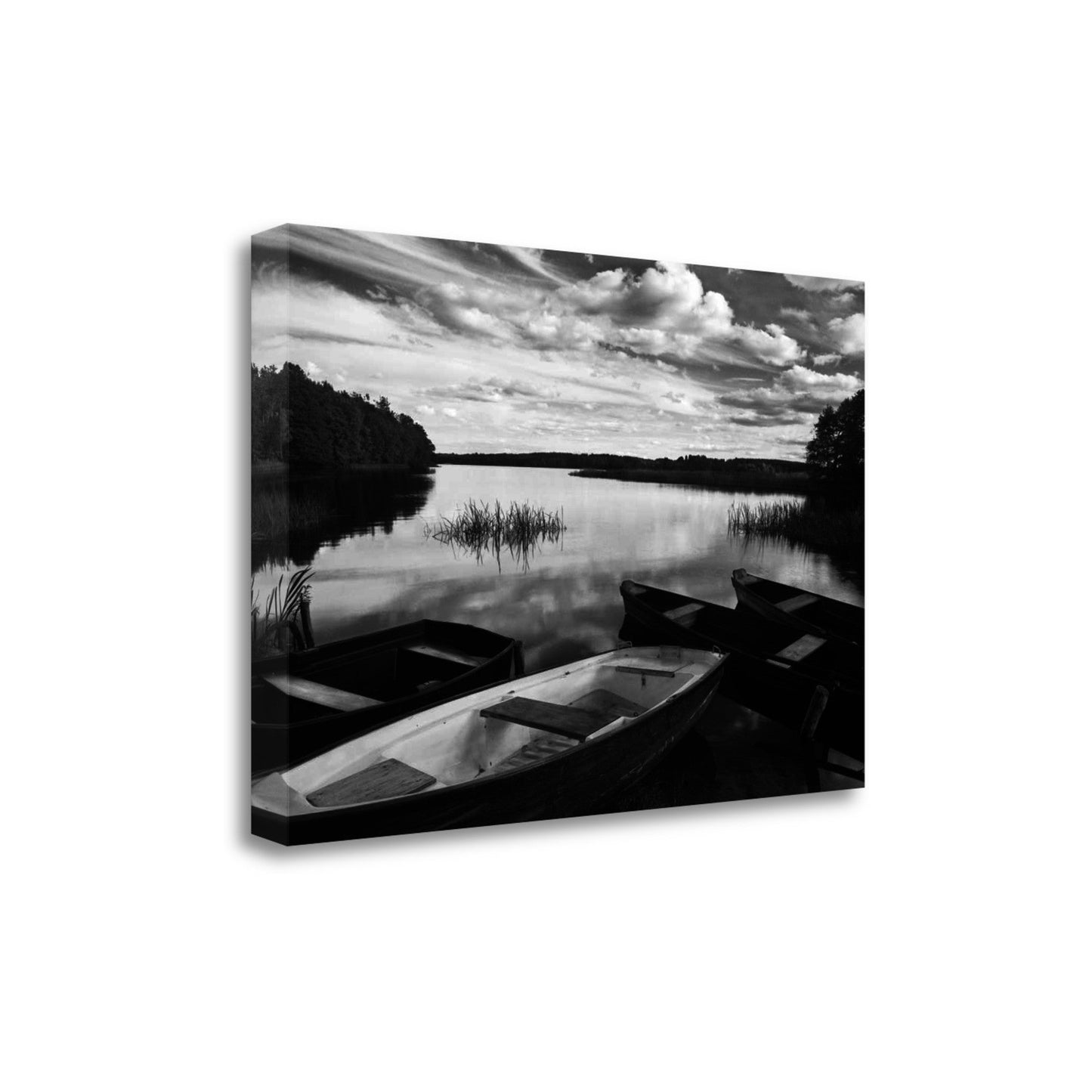 HomeRoots Black and White Boats on Lake 4 Giclee Wrap Canvas Wall Art