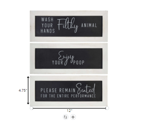HomeRoots Black and White Set of 3 Framed Bathroom Humor Wall Art