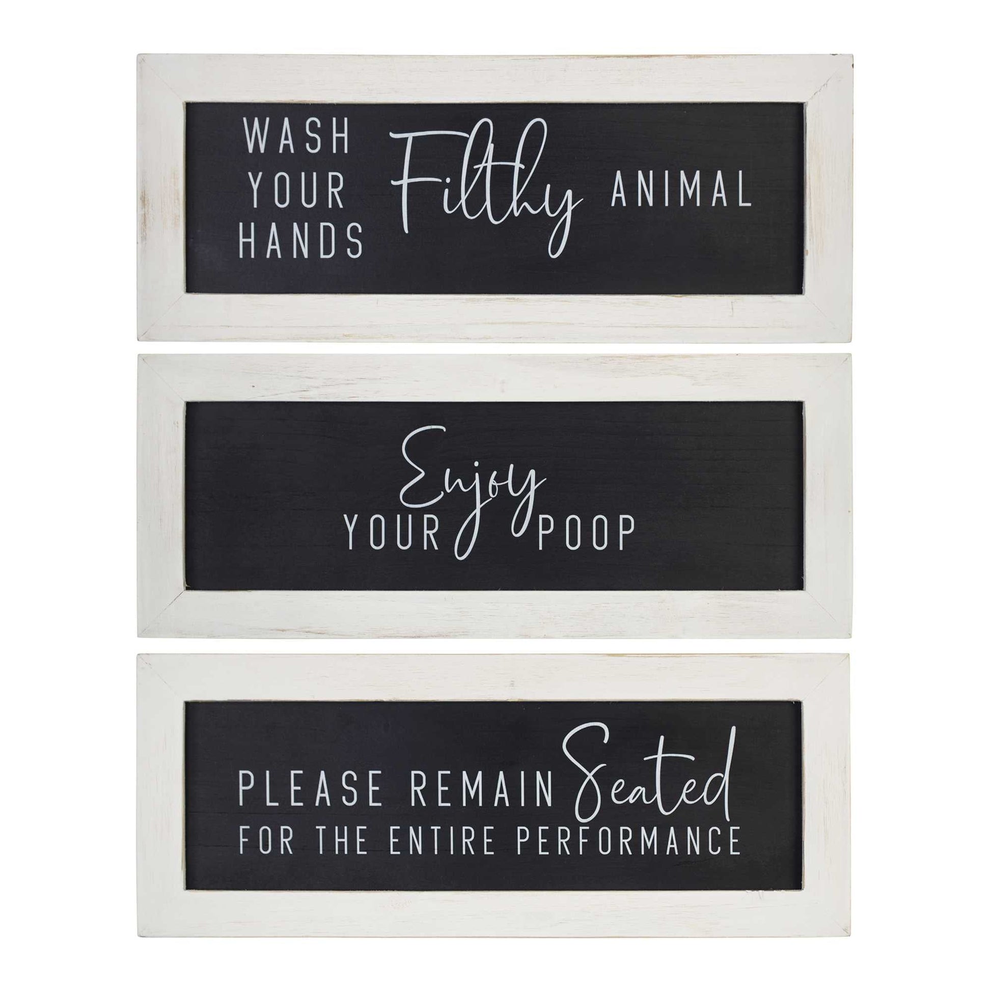 HomeRoots Black and White Set of 3 Framed Bathroom Humor Wall Art