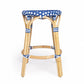 HomeRoots Blue And White Rattan Counter Stool