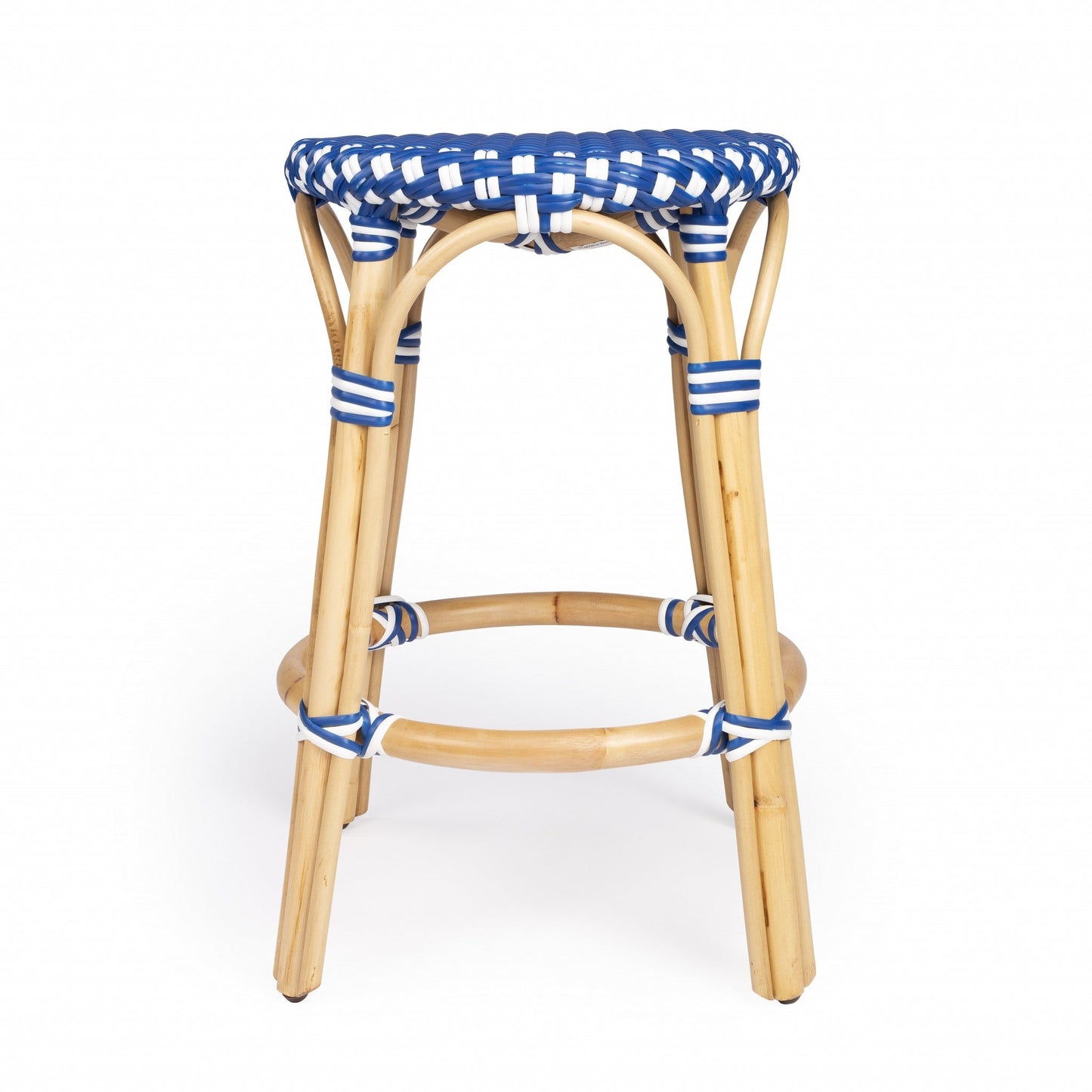 HomeRoots Blue And White Rattan Counter Stool