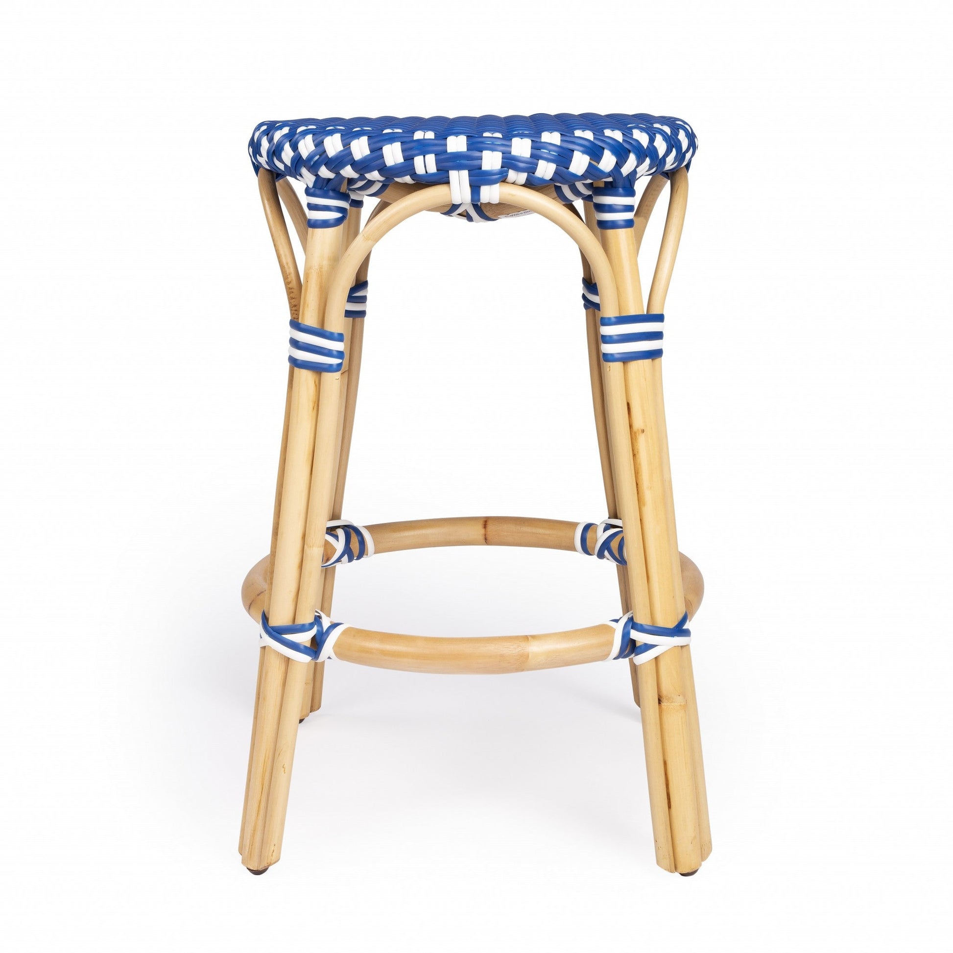HomeRoots Blue And White Rattan Counter Stool