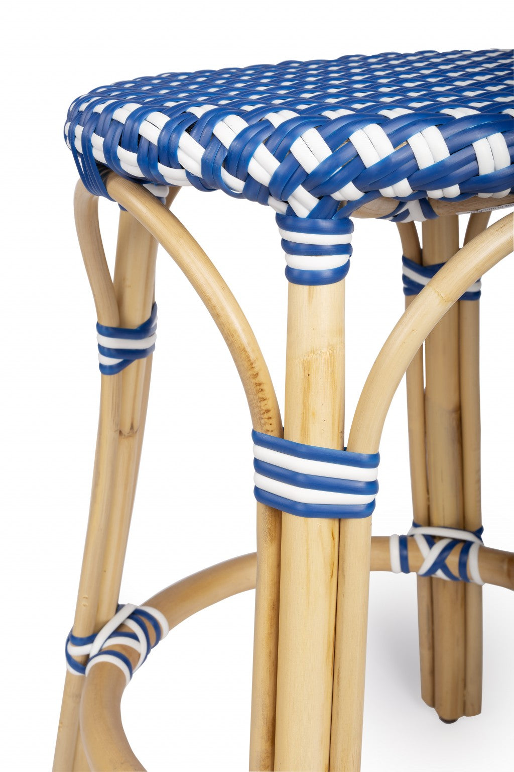 HomeRoots Blue And White Rattan Counter Stool
