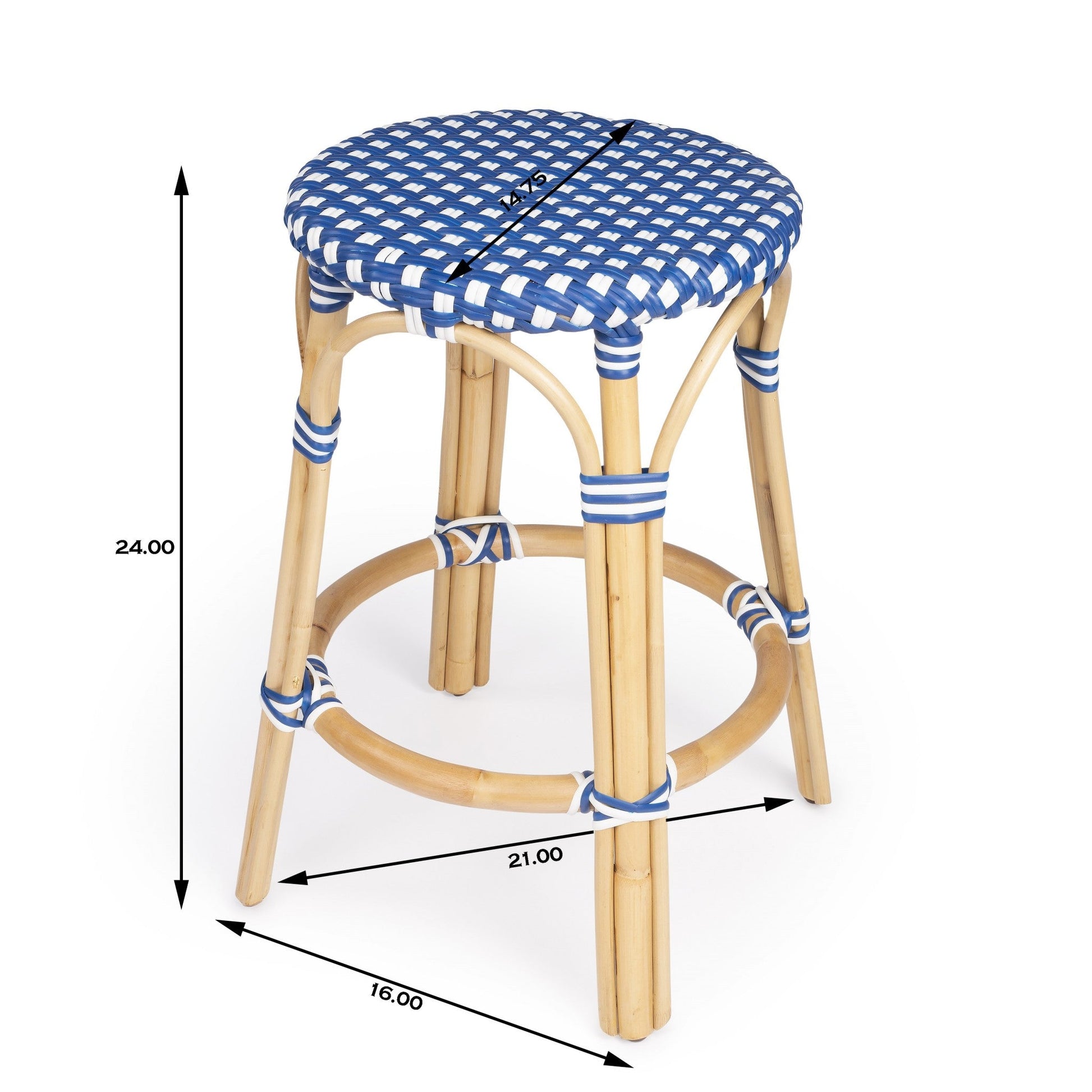HomeRoots Blue And White Rattan Counter Stool
