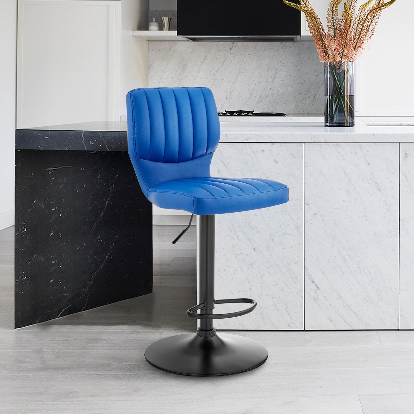 HomeRoots Blue Faux Leather Textured Adjustable Bar Stool