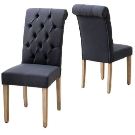 HomeRoots Blue Roll Top Tufted Linen Fabric Modern Dining Chair In Set Of Two