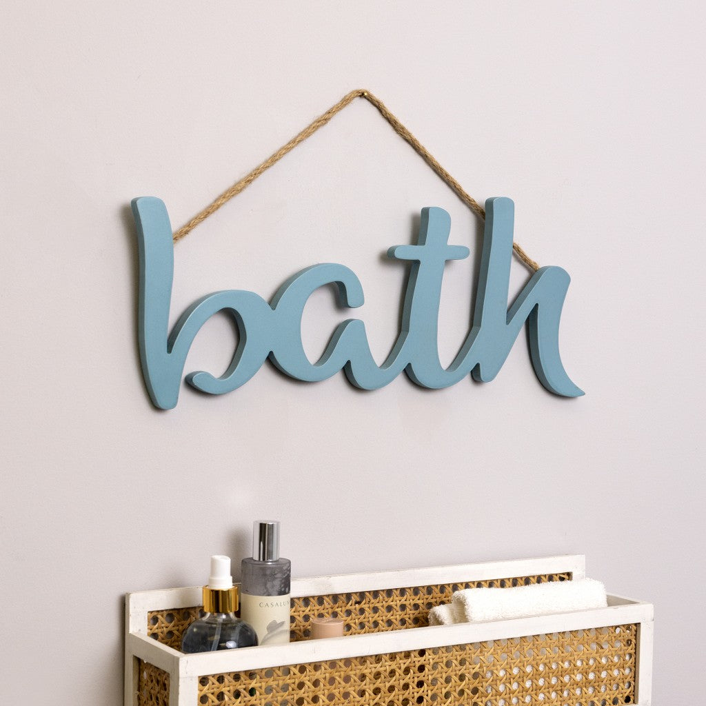 HomeRoots Blue Wooden Bath Hanging Wall Décor
