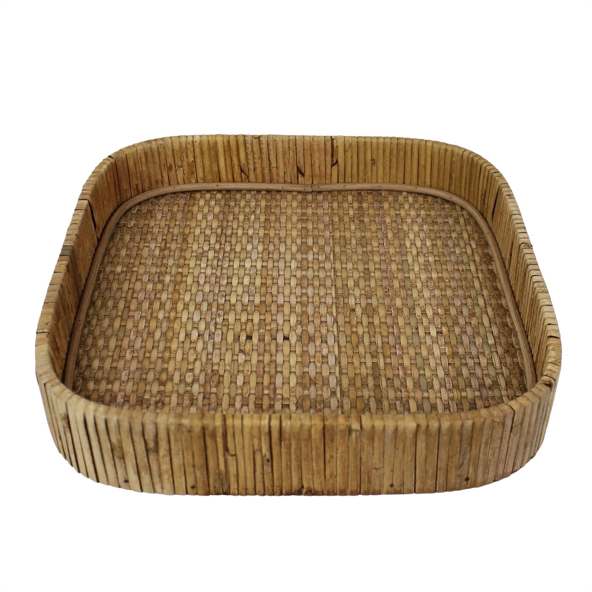 HomeRoots Braided Bamboo Square Tray in Natural Finish