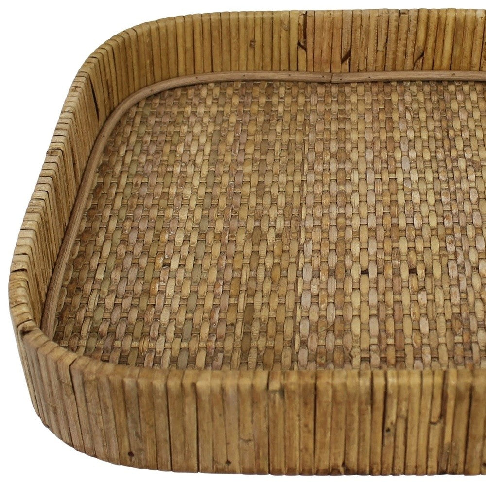 HomeRoots Braided Bamboo Square Tray in Natural Finish