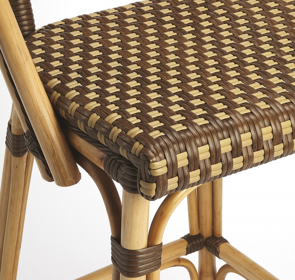 HomeRoots Brown And Beige Rattan Bar Stool