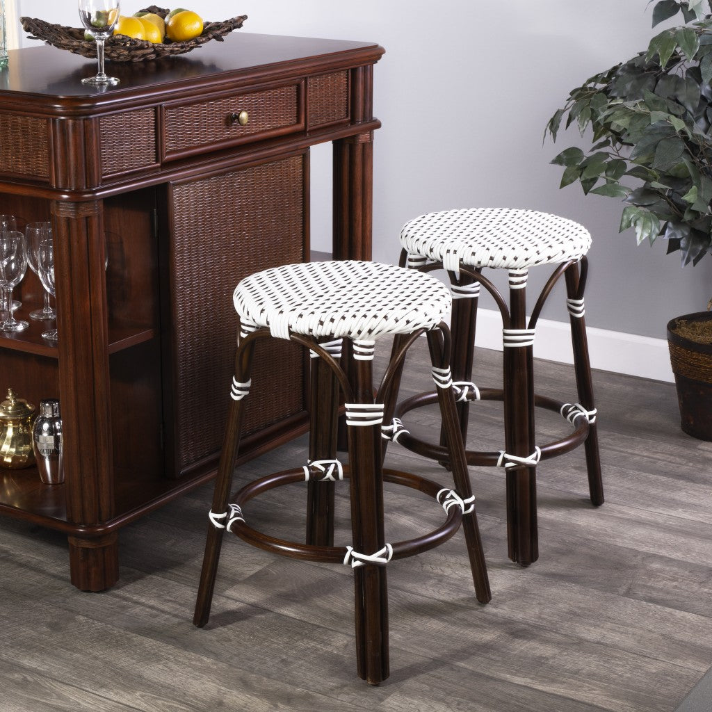 HomeRoots Brown And White Rattan Counter Stool