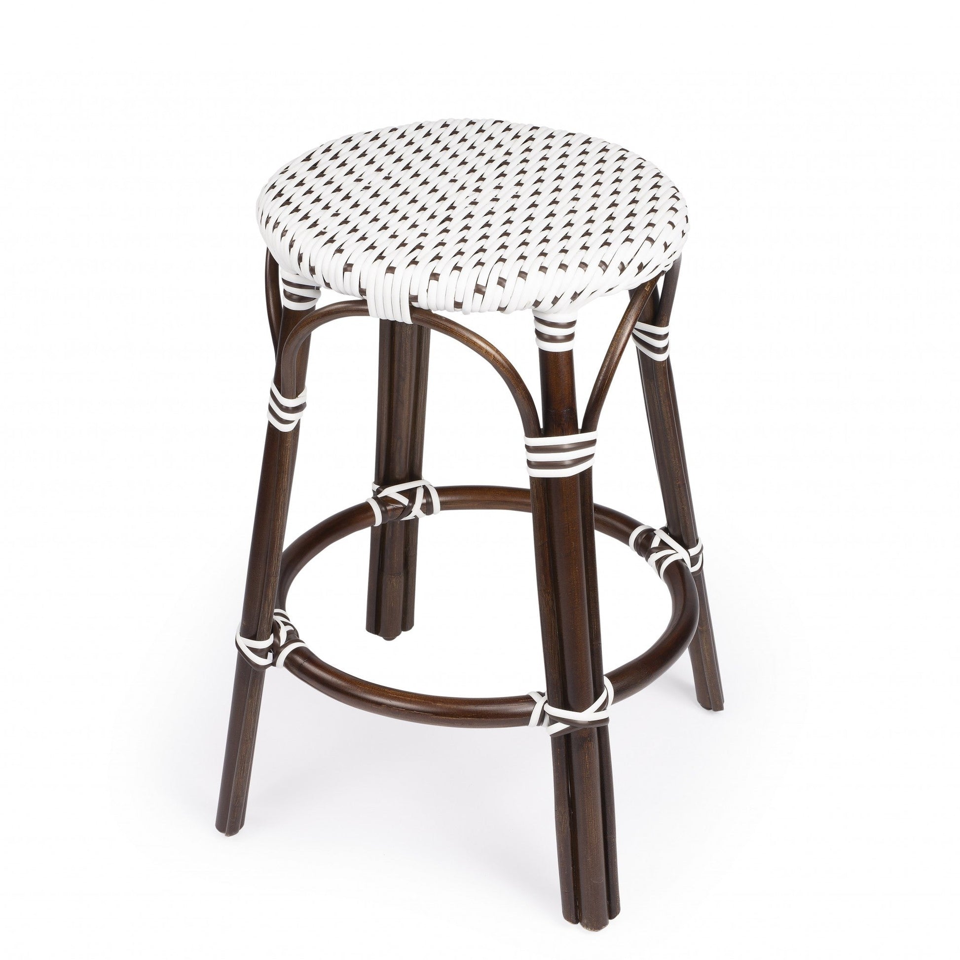 HomeRoots Brown And White Rattan Counter Stool