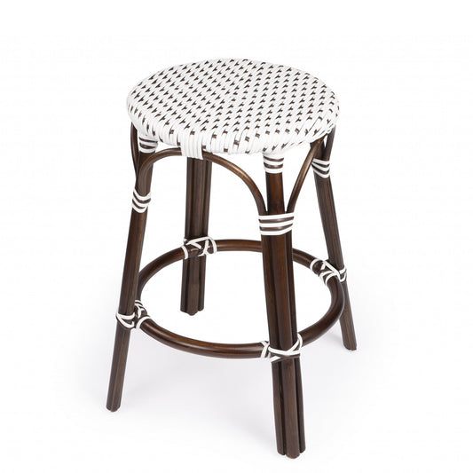 HomeRoots Brown And White Rattan Counter Stool