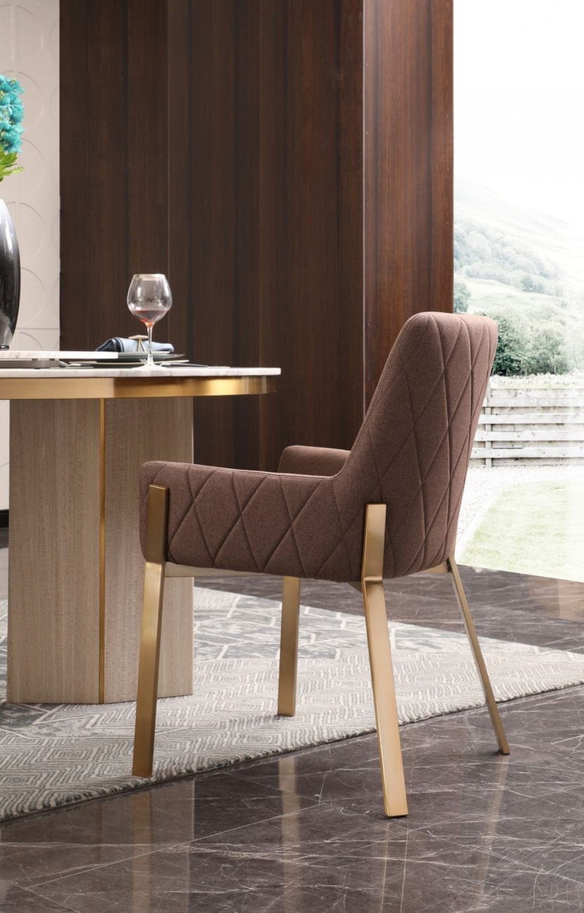 HomeRoots Brown Brass Dining Chair