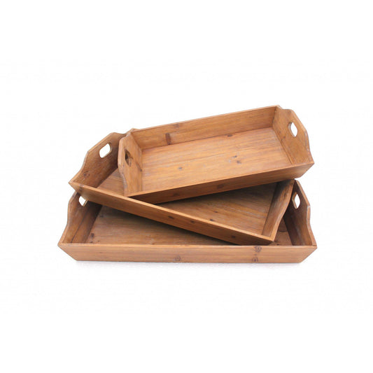 HomeRoots Brown Country Cottage Wooden Serving Tray, Set of 3
