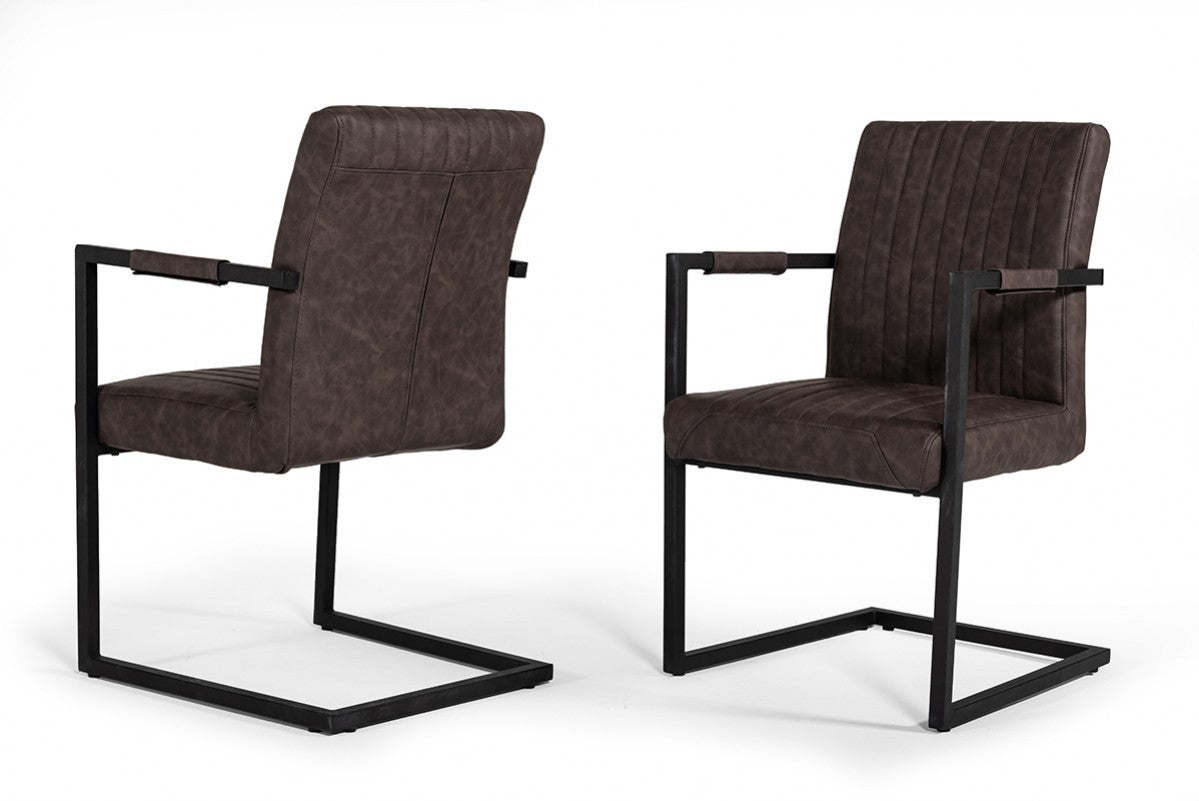 HomeRoots Brown Faux Leather Dining Chairs in Set of 2