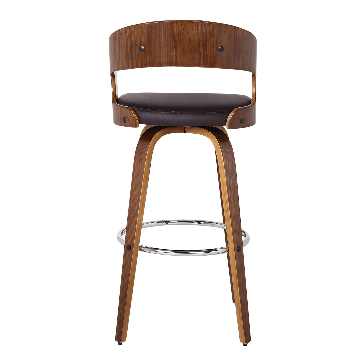HomeRoots Brown Faux Leather Modern Walnut Wooden Bar Stool