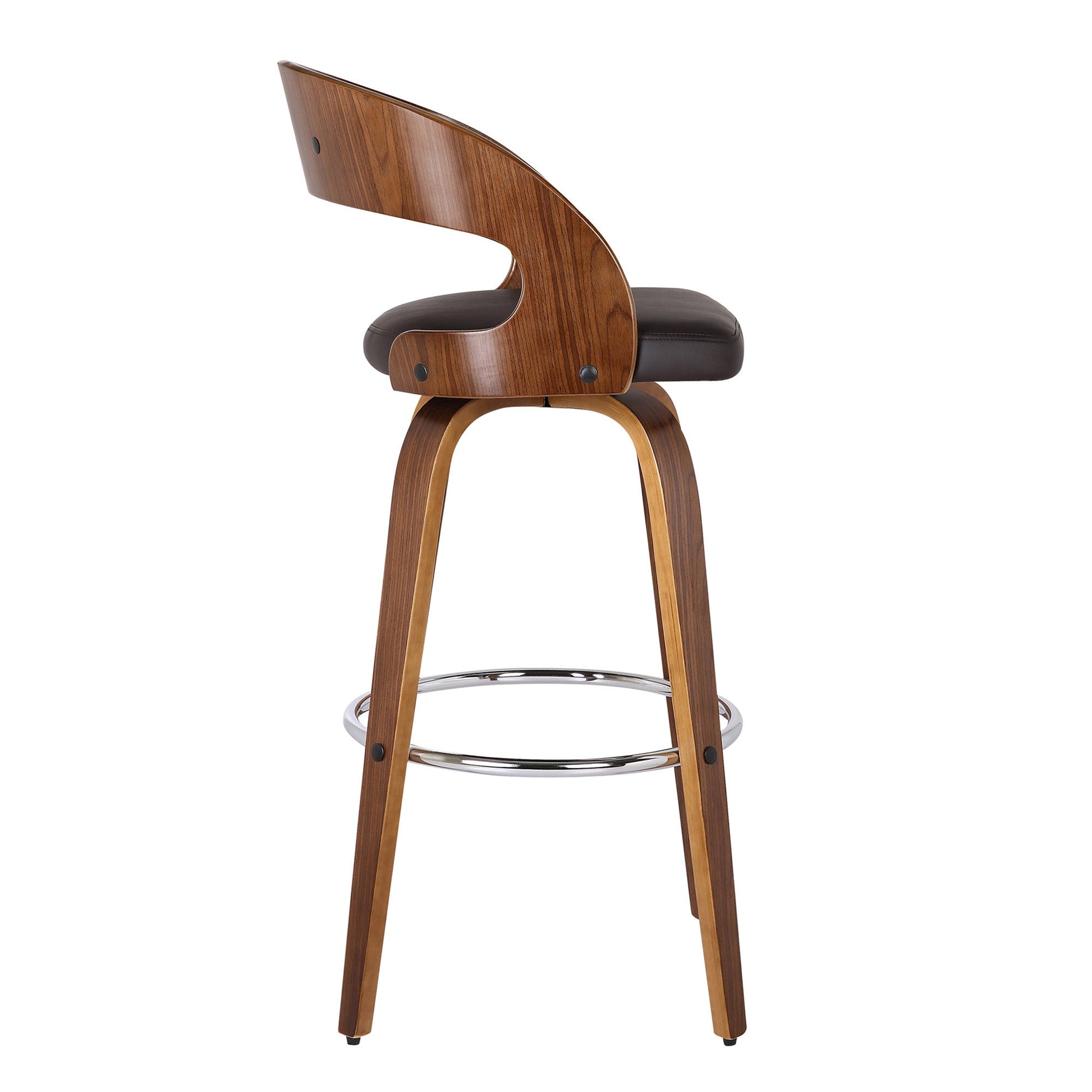 HomeRoots Brown Faux Leather Modern Walnut Wooden Bar Stool