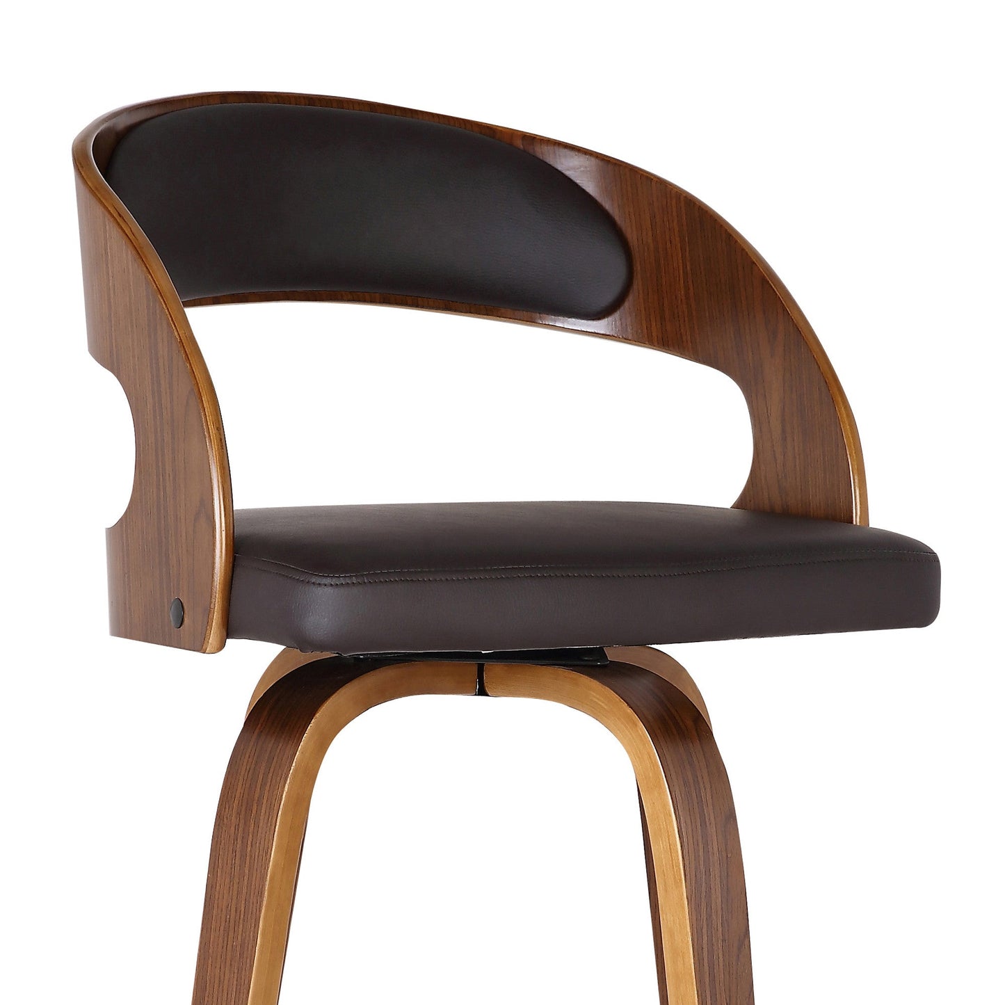 HomeRoots Brown Faux Leather Modern Walnut Wooden Bar Stool