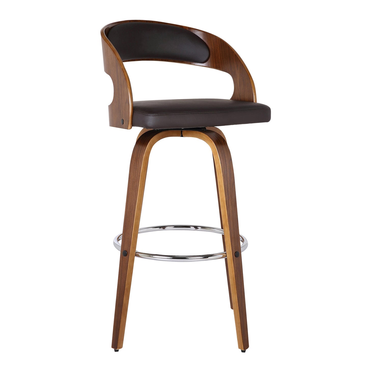 HomeRoots Brown Faux Leather Modern Walnut Wooden Bar Stool
