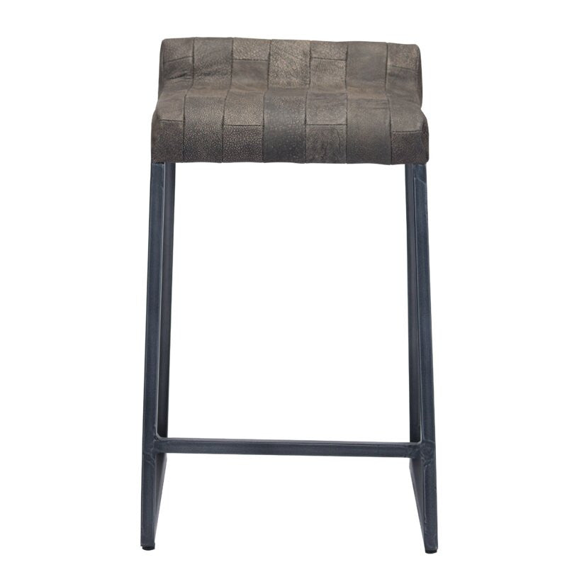 HomeRoots Brown Leather And Dark Grey Counter Stool