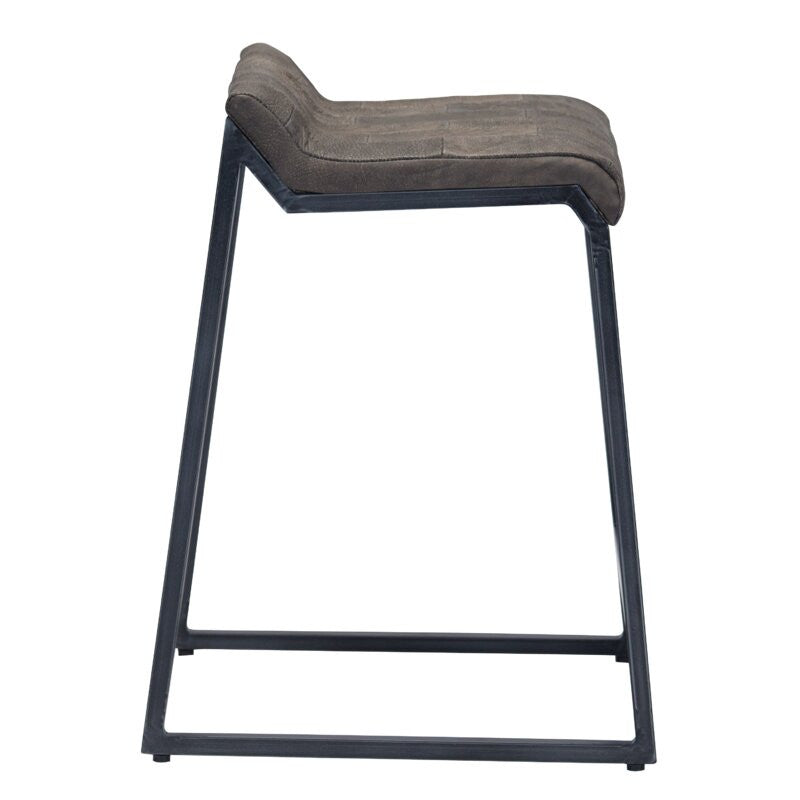 HomeRoots Brown Leather And Dark Grey Counter Stool
