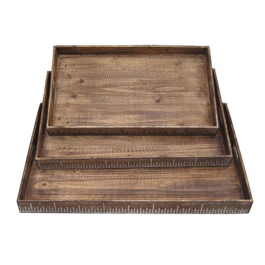 HomeRoots Brown Wood Tray Set