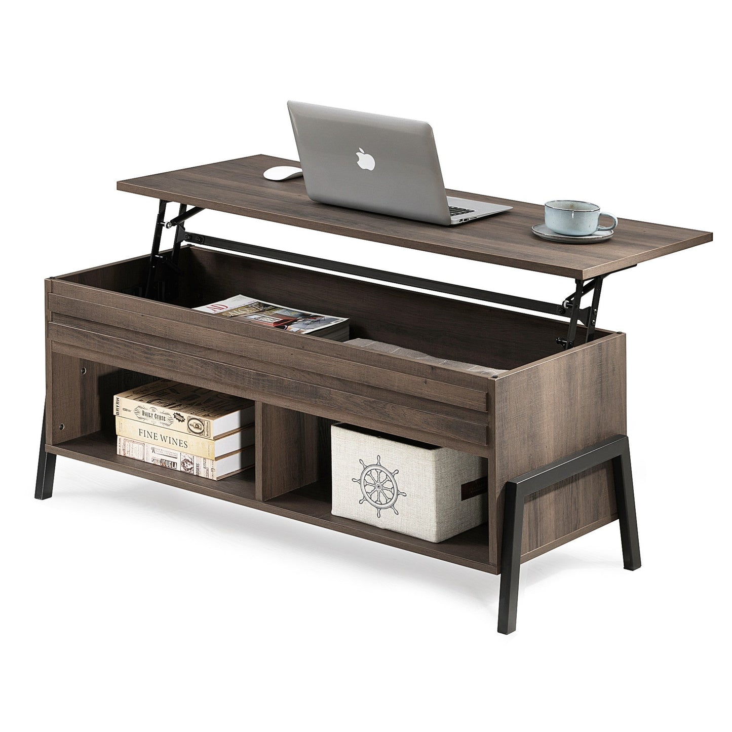 HomeRoots Brown Wooden Coffee Table with Lift Top