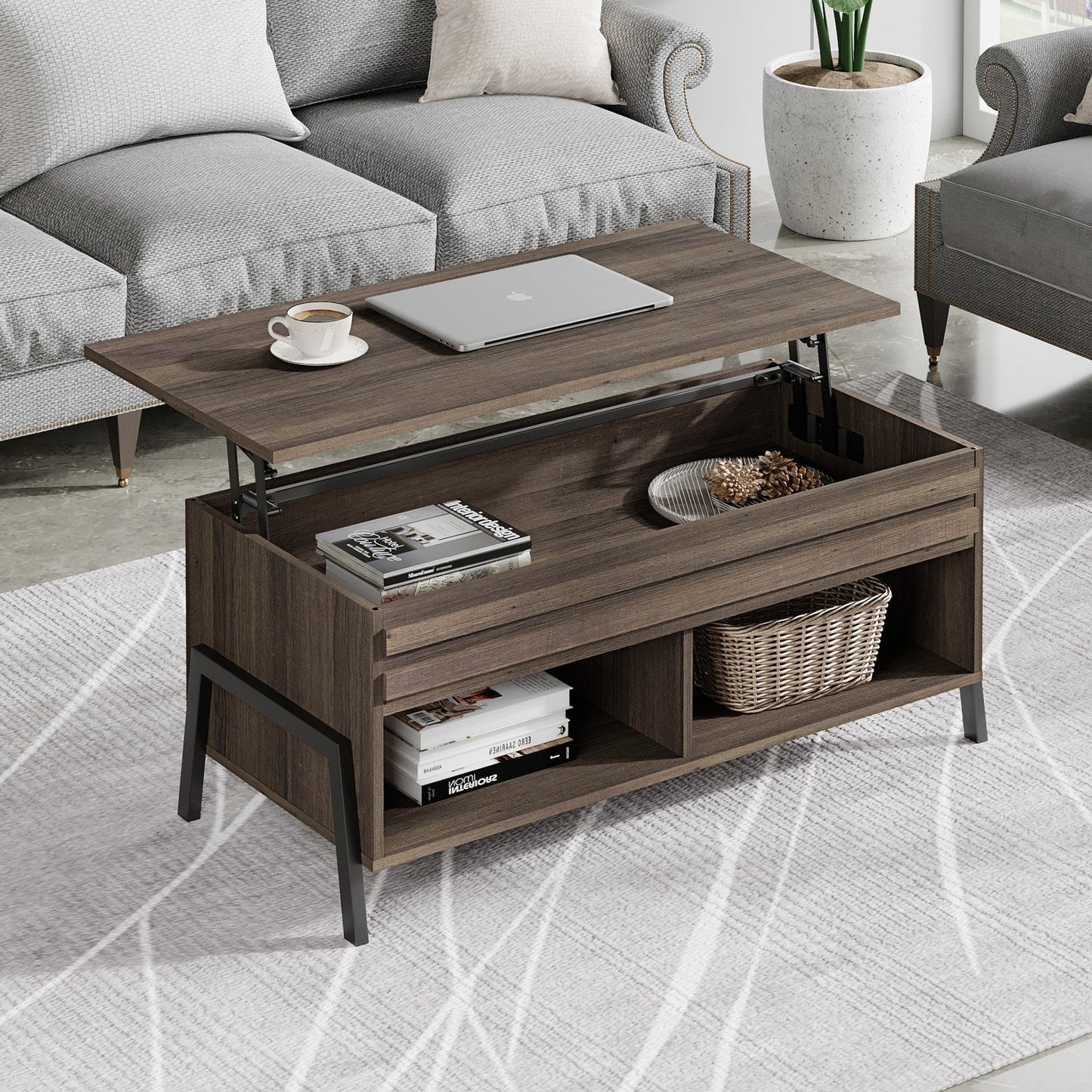 HomeRoots Brown Wooden Coffee Table with Lift Top