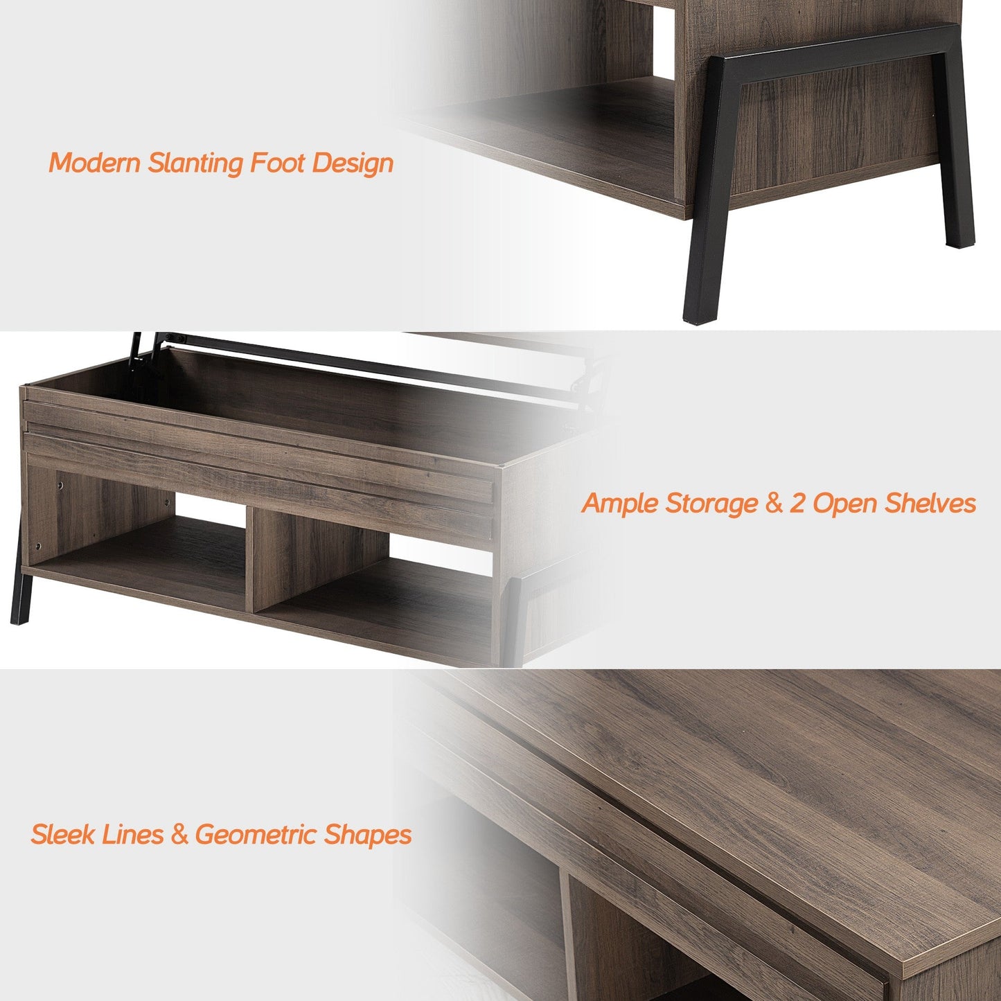 HomeRoots Brown Wooden Coffee Table with Lift Top