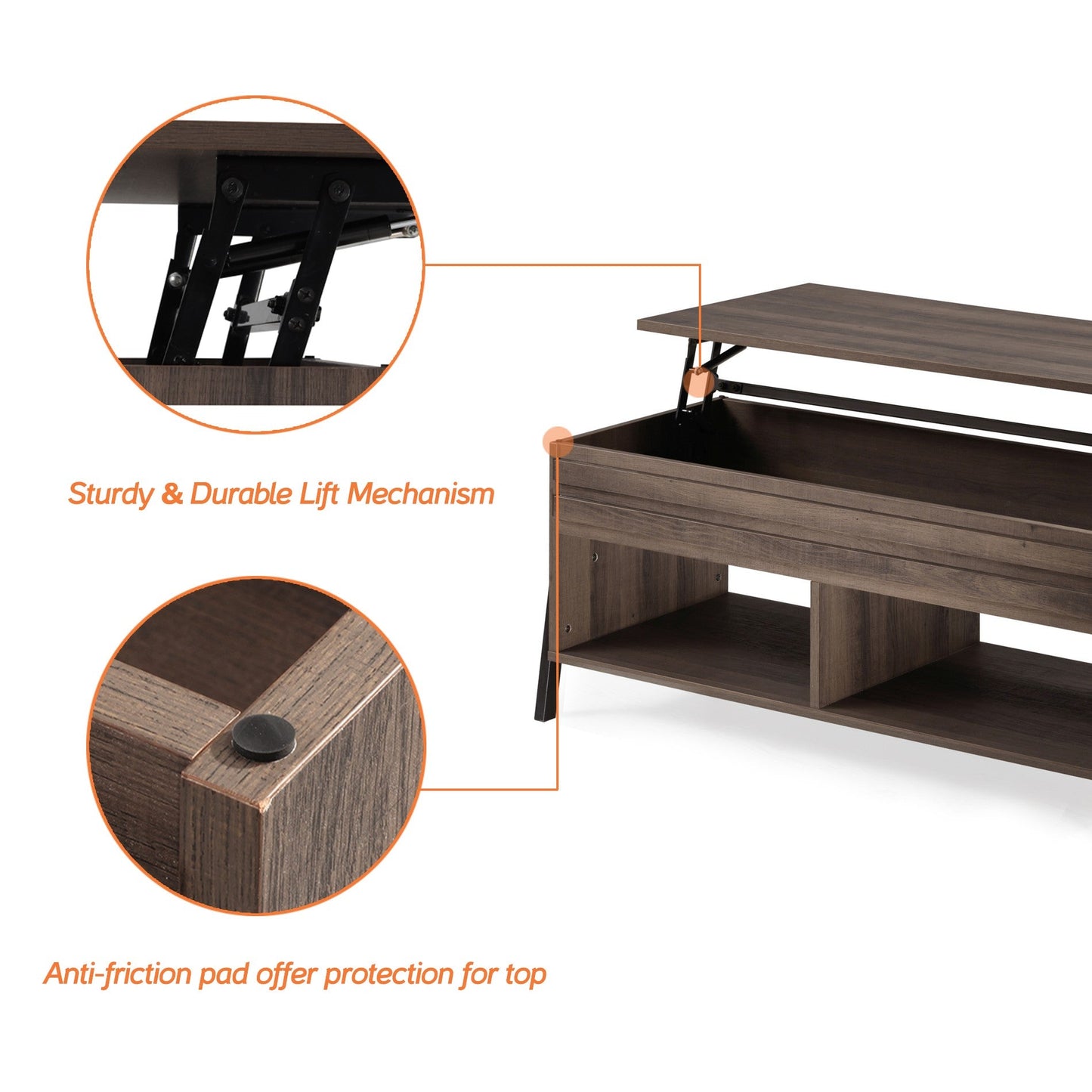 HomeRoots Brown Wooden Coffee Table with Lift Top