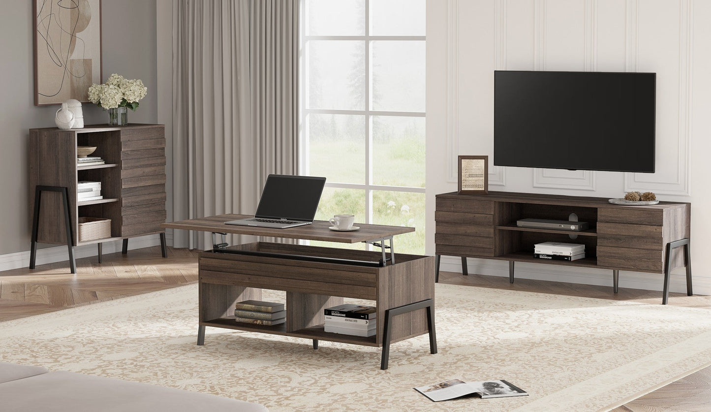 HomeRoots Brown Wooden Coffee Table with Lift Top