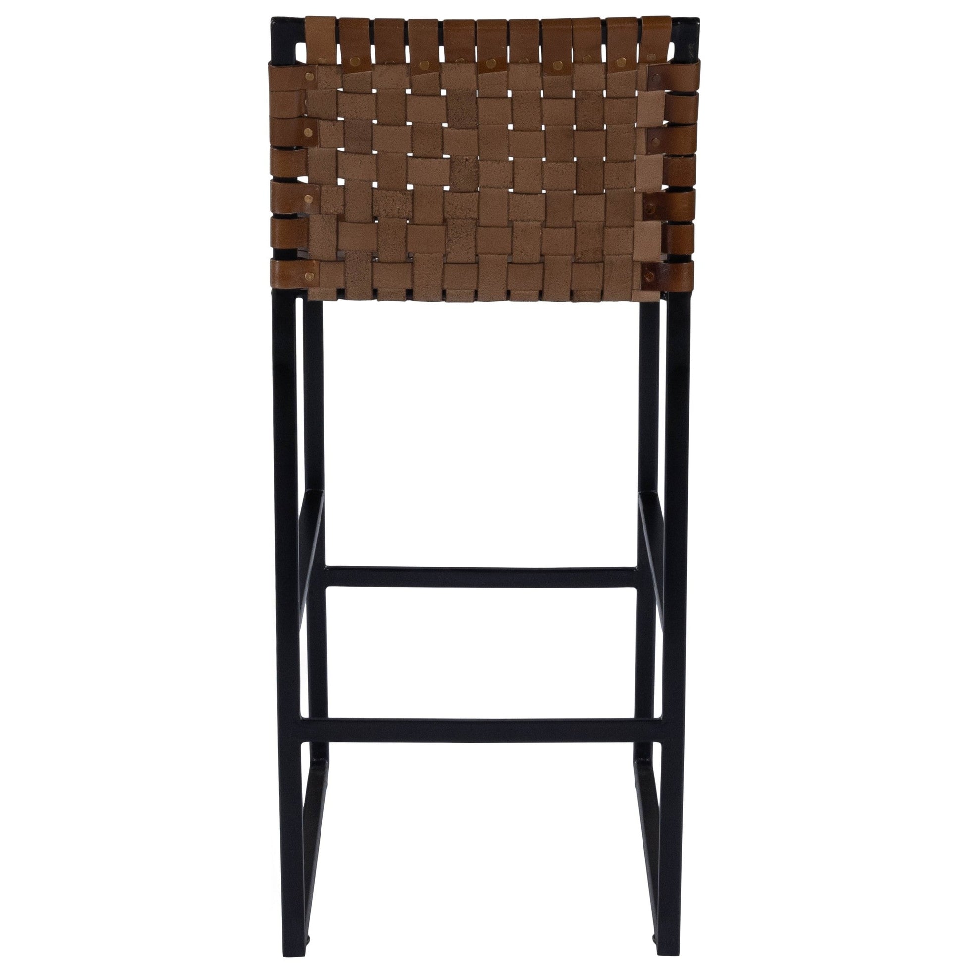 HomeRoots Brown Woven Leather Bar Stool