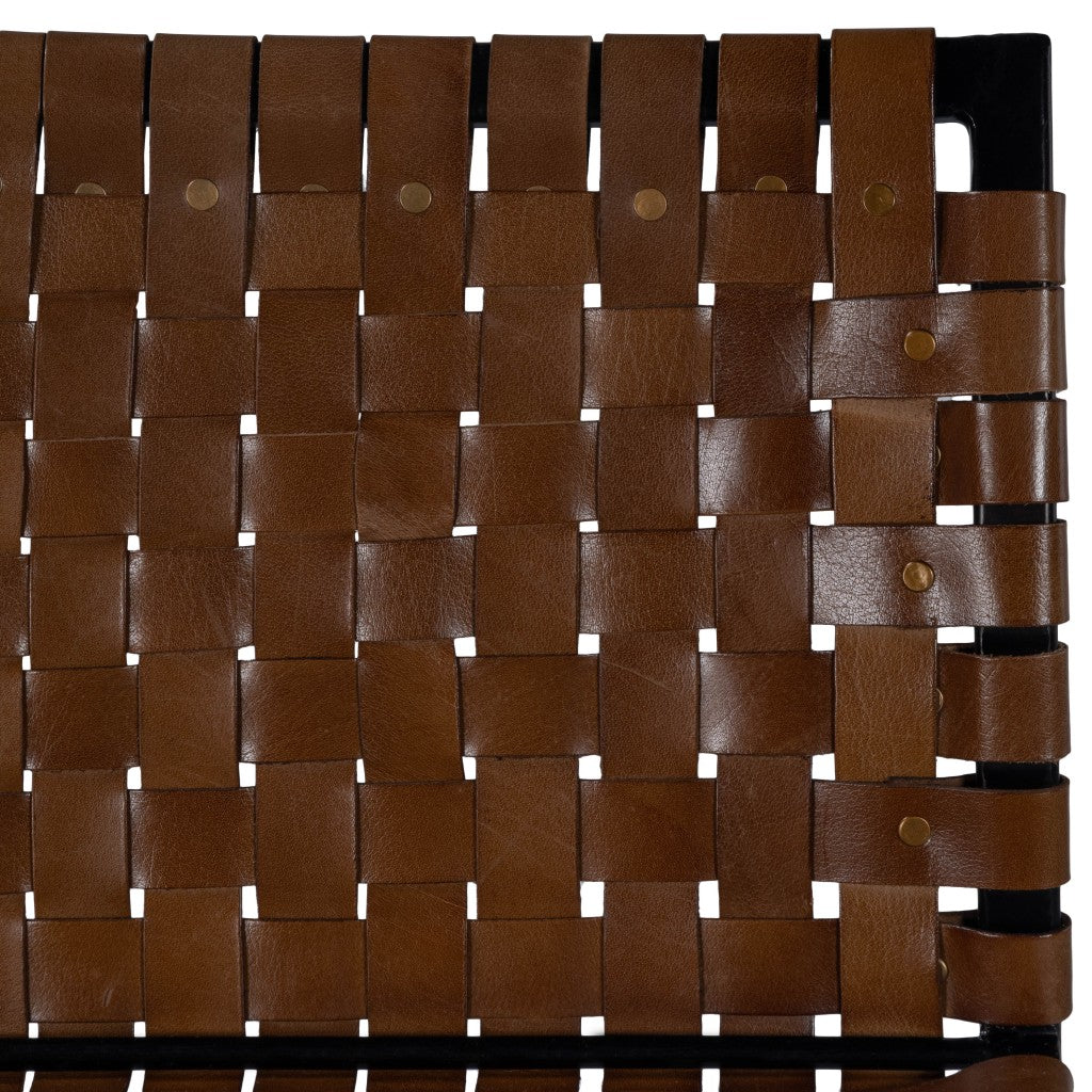 HomeRoots Brown Woven Leather Bar Stool