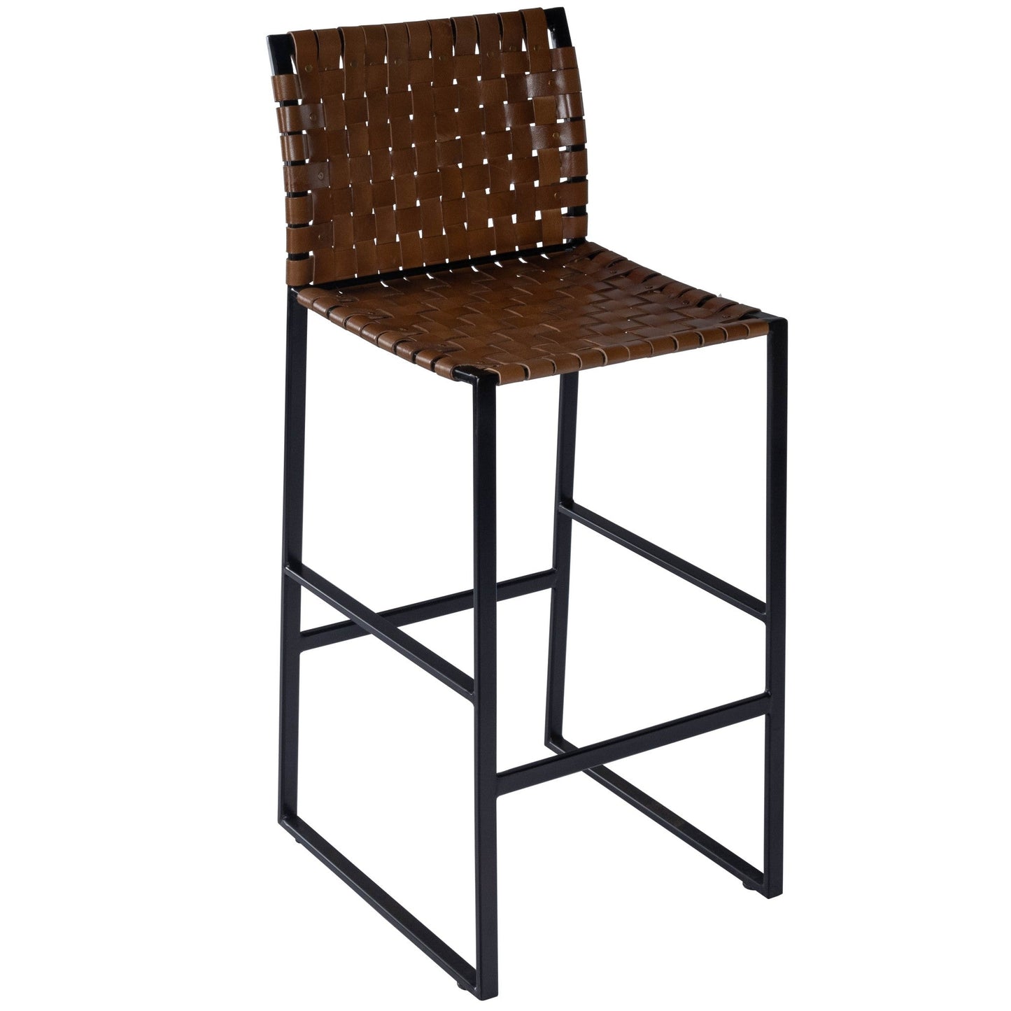 HomeRoots Brown Woven Leather Bar Stool