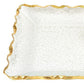 HomeRoots Bubble Glass Scalloped Gold Rim Rectangular Platter or Tray