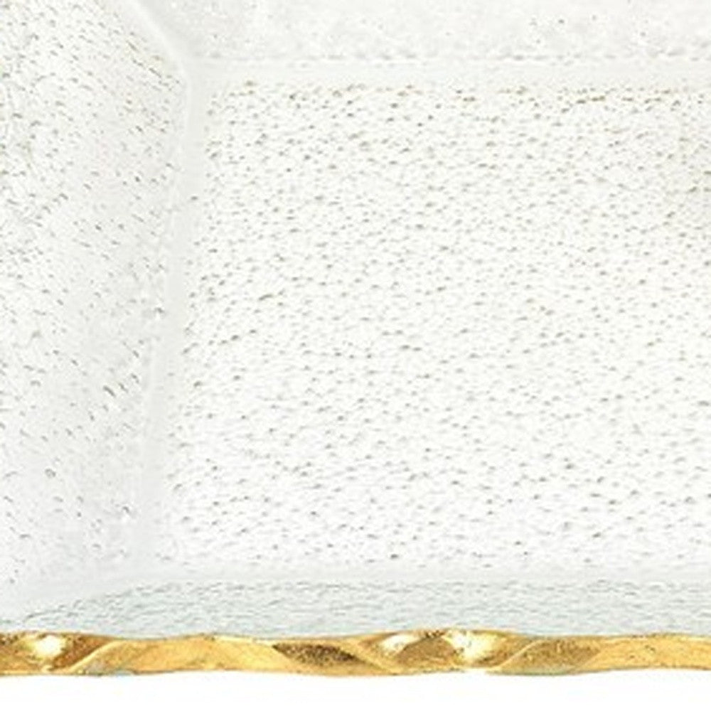 HomeRoots Bubble Glass Scalloped Gold Rim Rectangular Platter or Tray