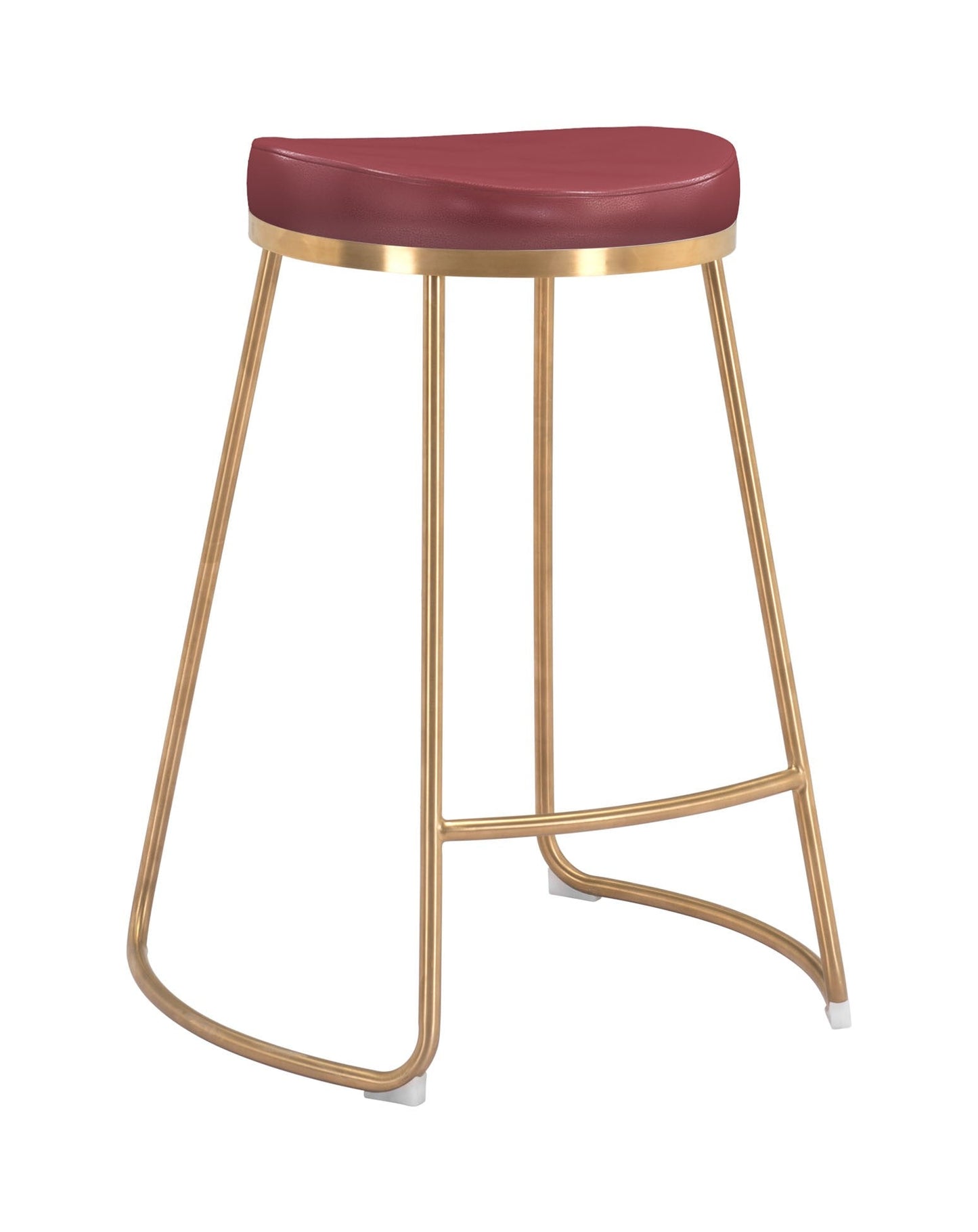 HomeRoots Burgundy And Gold Modern Glam Geo Backless Counter Stools in Set of 2