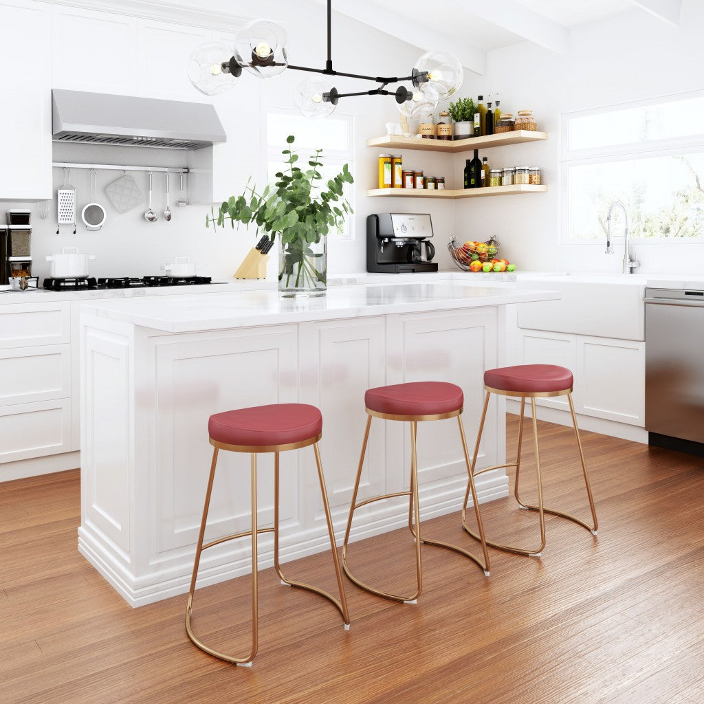HomeRoots Burgundy And Gold Modern Glam Geo Backless Counter Stools in Set of 2