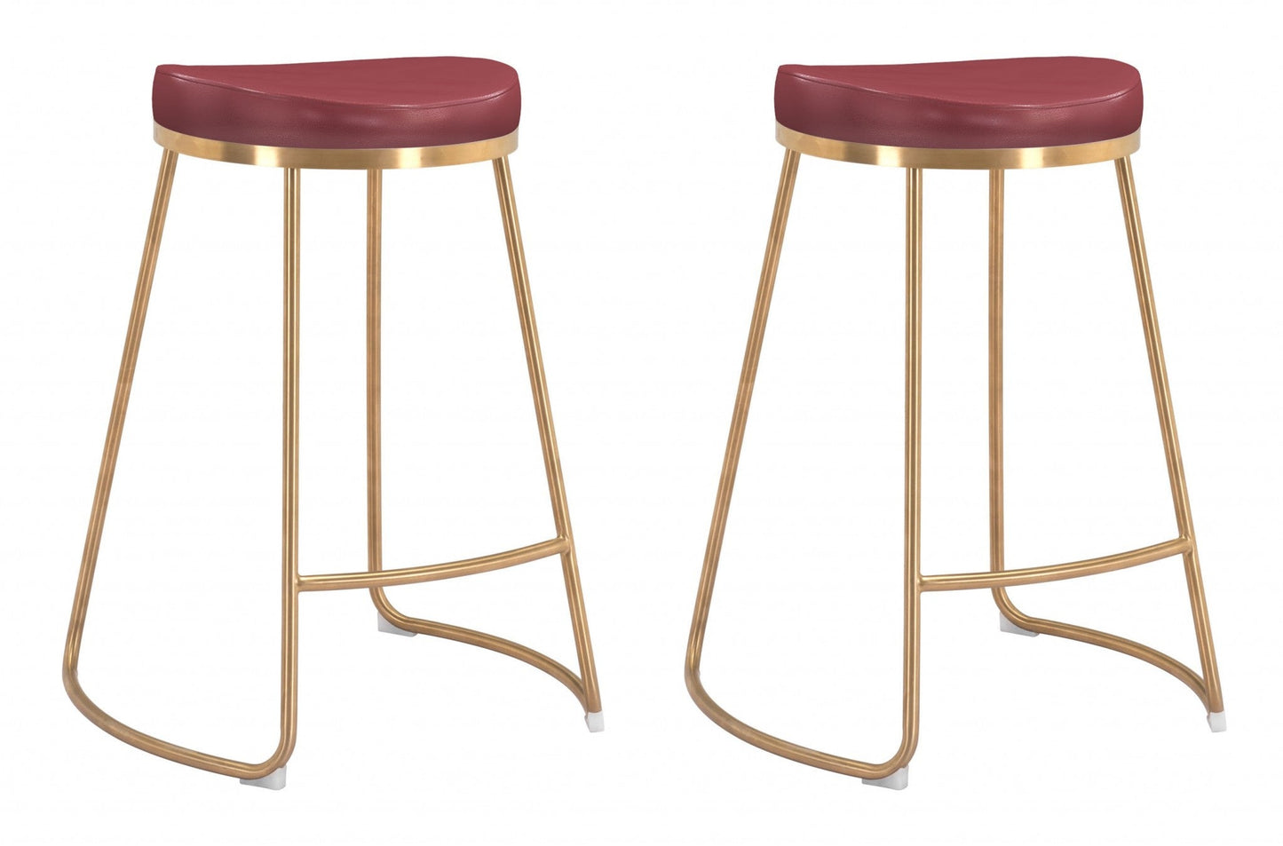 HomeRoots Burgundy And Gold Modern Glam Geo Backless Counter Stools in Set of 2