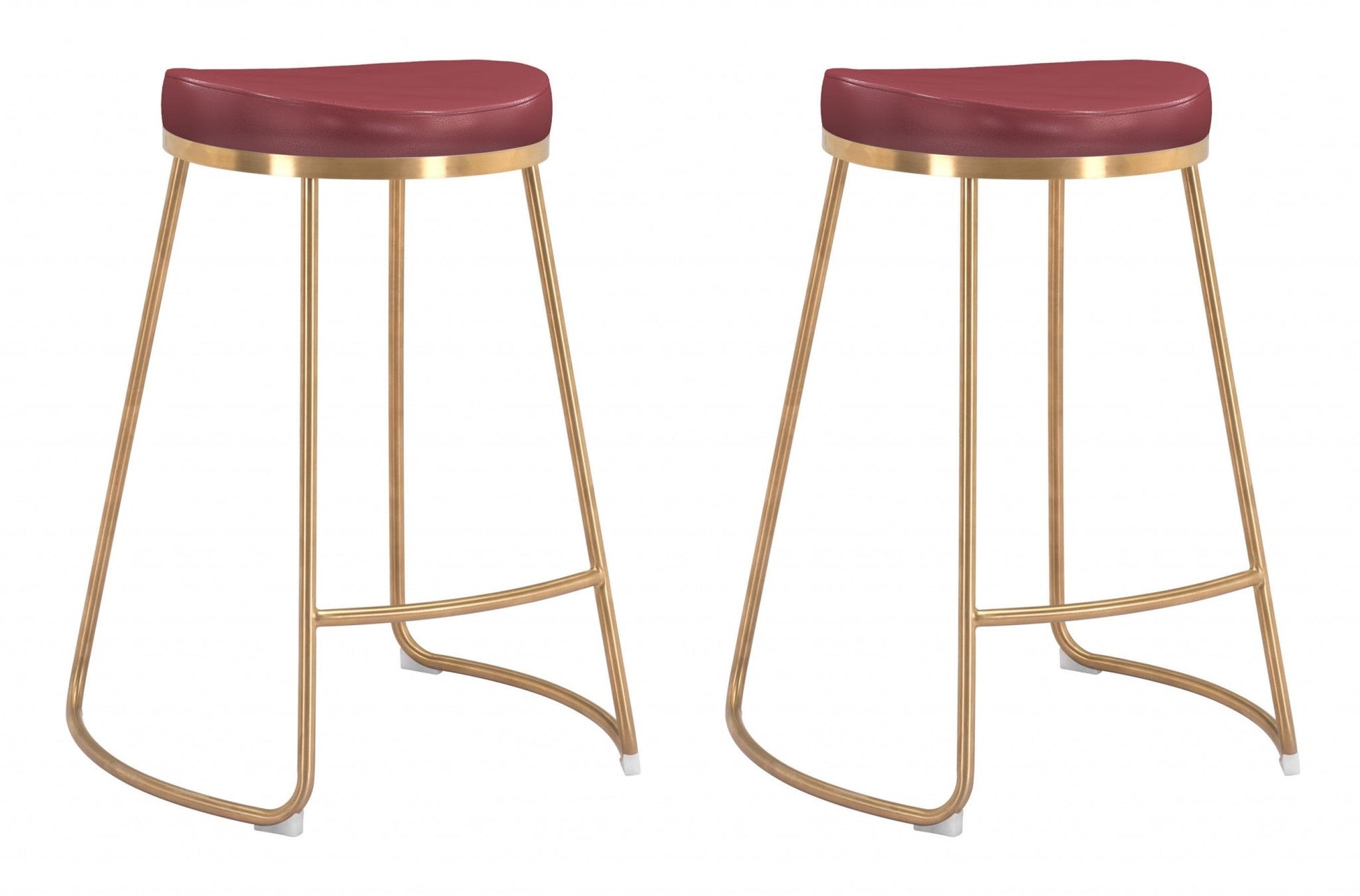 HomeRoots Burgundy And Gold Modern Glam Geo Backless Counter Stools in Set of 2