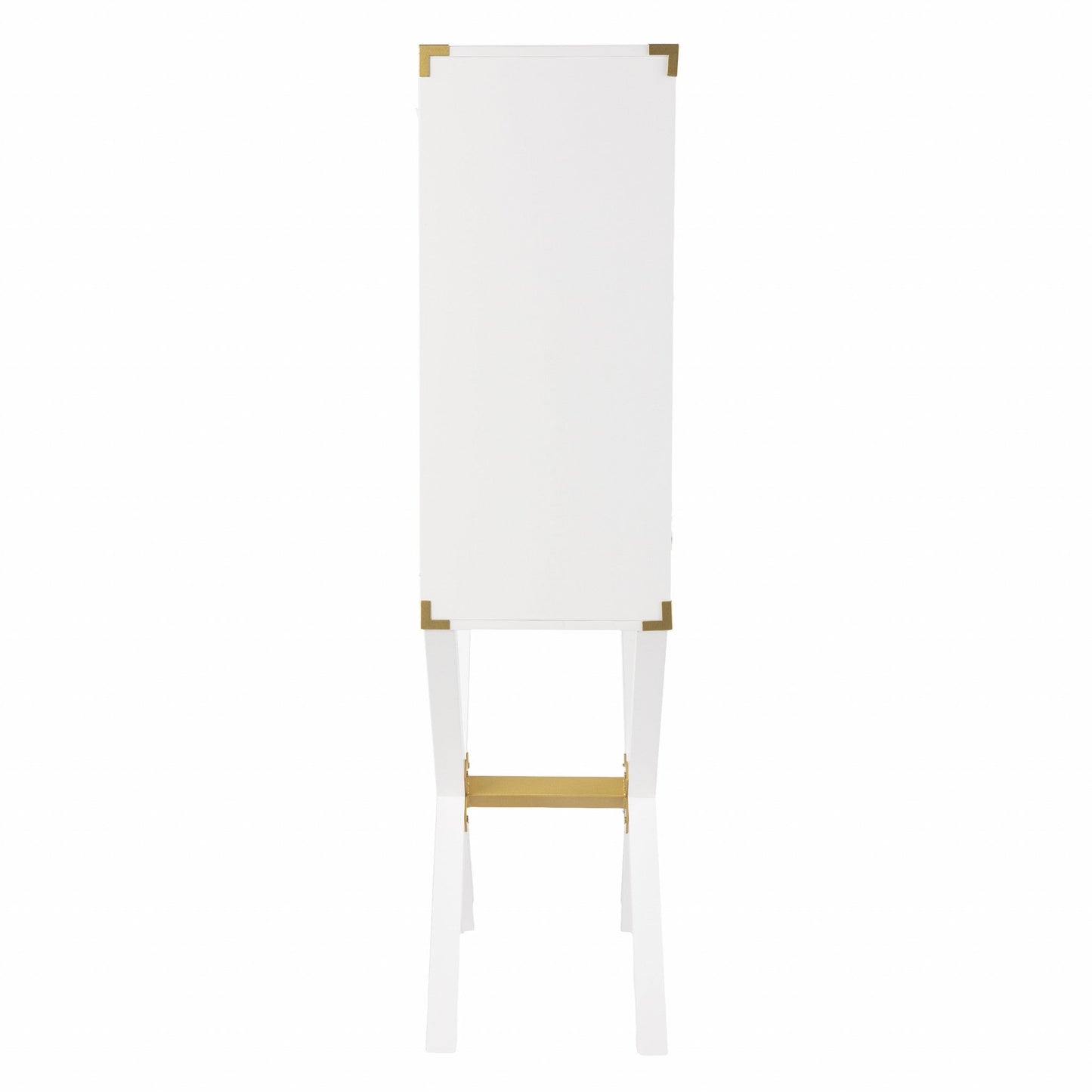 HomeRoots Campaign Tall Bar Cabinet in White and Gold Finish