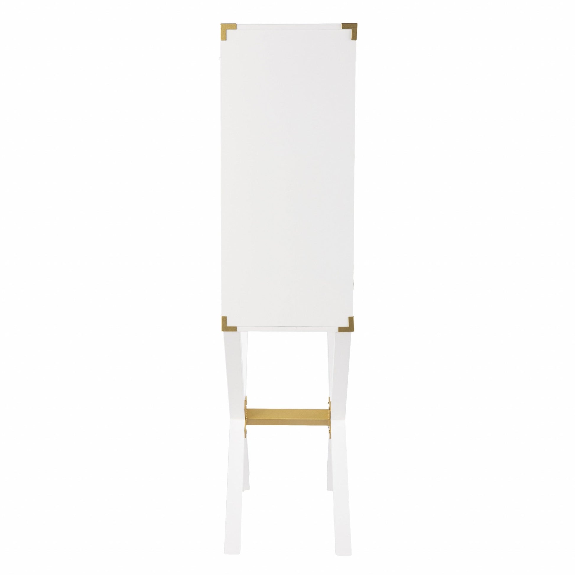 HomeRoots Campaign Tall Bar Cabinet in White and Gold Finish
