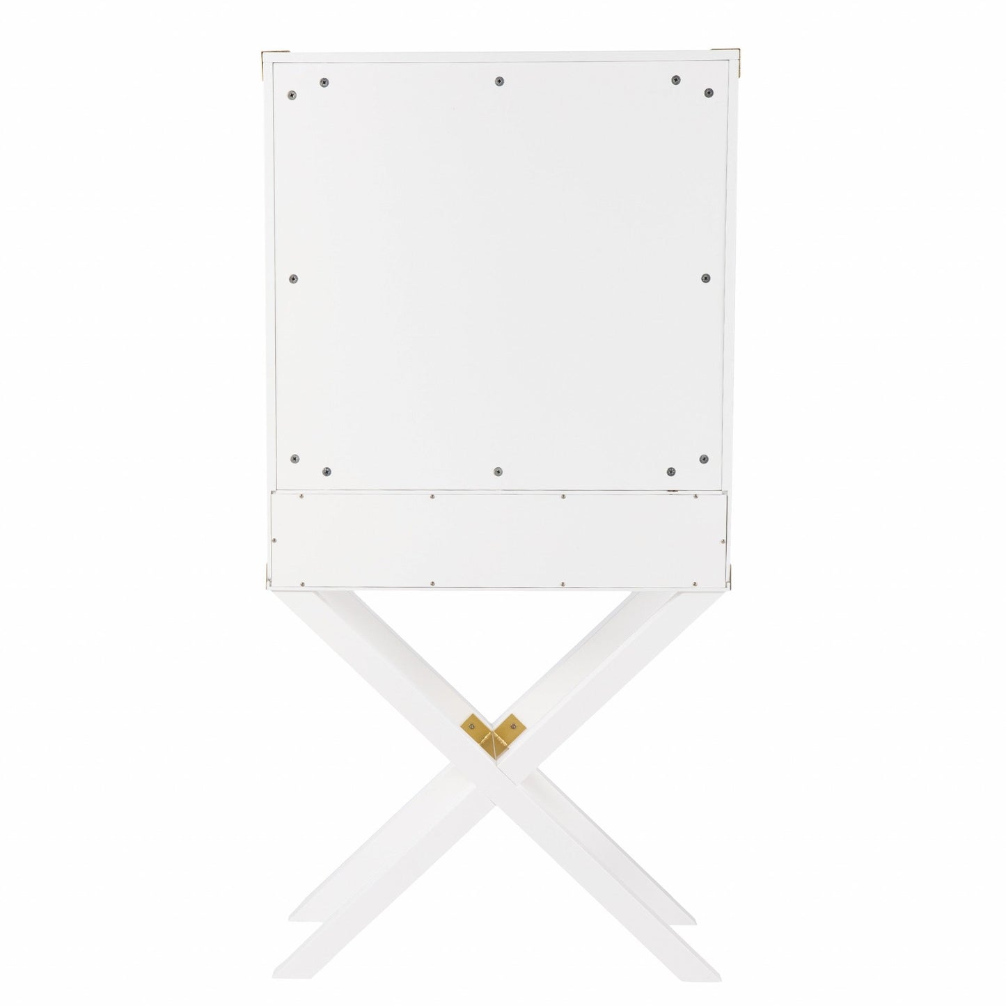 HomeRoots Campaign Tall Bar Cabinet in White and Gold Finish