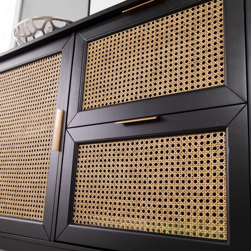 HomeRoots Cane Bamboo Accent Storage Cabinet in Black Finish