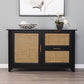 HomeRoots Cane Bamboo Accent Storage Cabinet in Black Finish